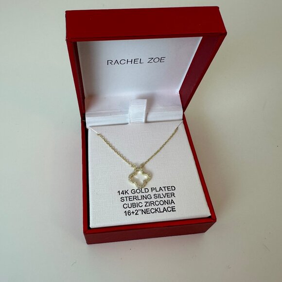 Rachel Zoe Gold Plated Sterling Silver Cubic Zirconia Clover Necklace - Picture 1 of 2